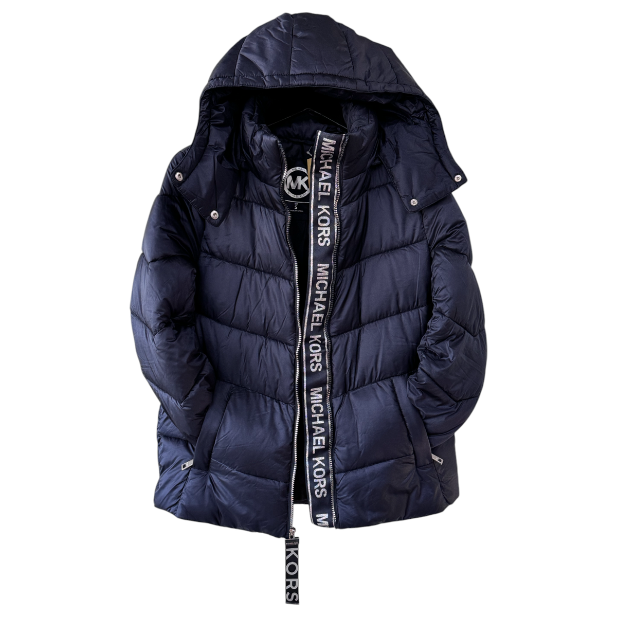 Michael Kors Women's Tape Logo Hooded Puffer Coat A423349B56 Michael Kors Women's Tape Logo Hooded Puffer Coat A423349B56