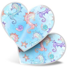 2 x Heart Stickers 15 cm - Seahorse Drawings Underwater Fantasy Art #46288