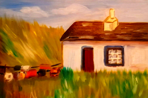 Schottland Original Gemälde kleines Haus Portrait Schottische Hügel Landschaft Kunst