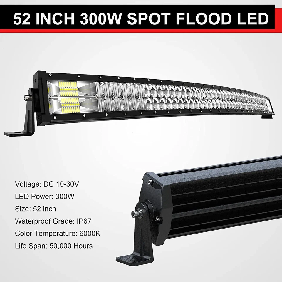 Roof 52'' IN CURVED LED Light Bar Spot Flood Combo Driving Offroad For Truck SUV Foto 2 de 4