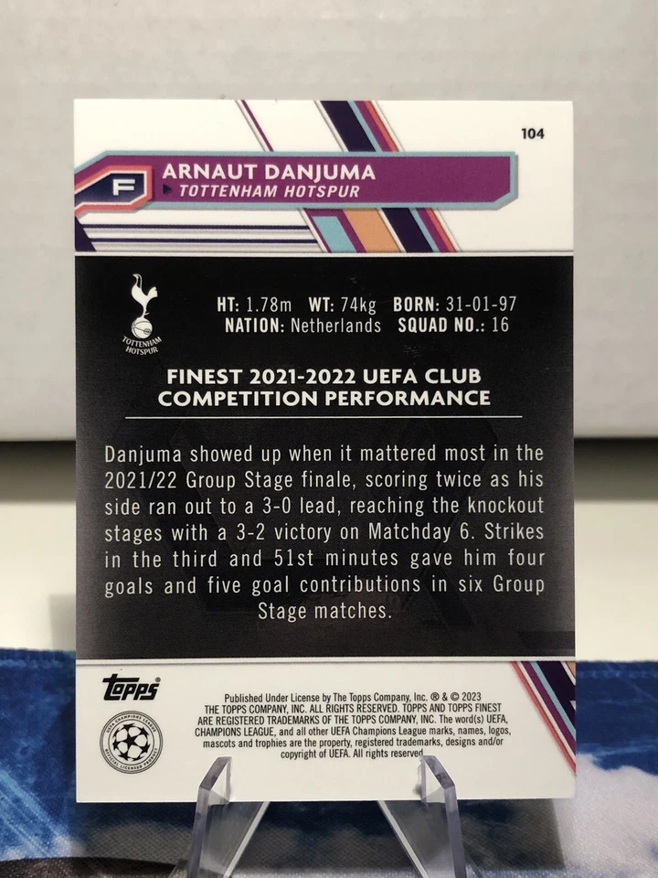 2022-23 Topps Finest UEFA Club Competitions /250 Arnaut Danjuma #104 Spurs - Image 2 of 2