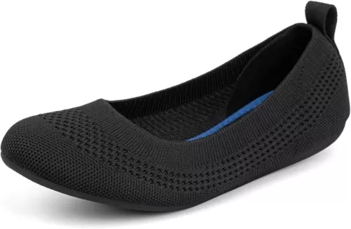 ATHMILE Flat Women’s 7 Black Ballet Slip-on Loafers Comfort Round Toe Shoes