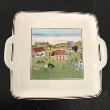 Villeroy & Boch Design Naif Square Handled Cake Plate 9” Double Handle