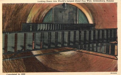 Postcard KS Greensburg Worlds Largest Hand Dug Well Linen Vintage PC a9215