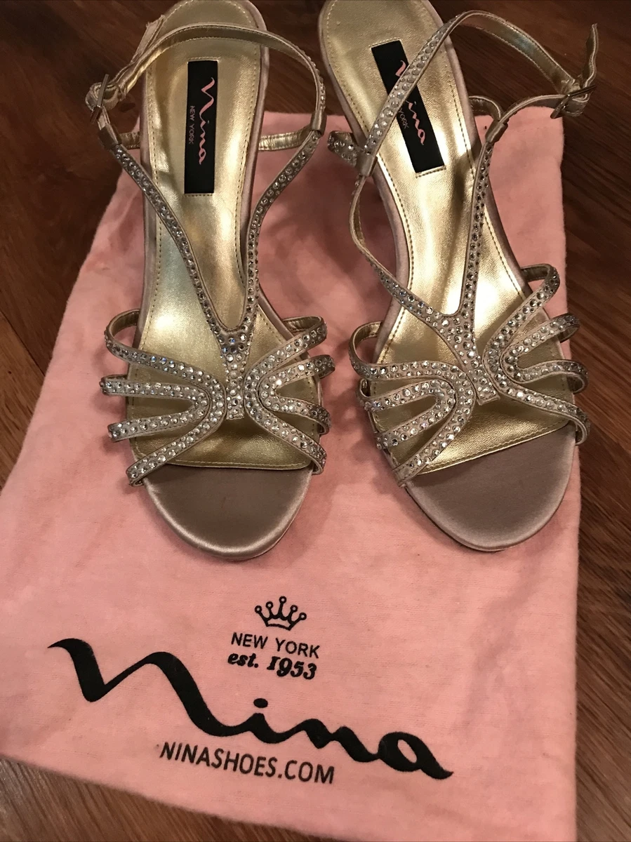 NINA Champagne Woman s High Heel Shoes Satin Sling back Pumps