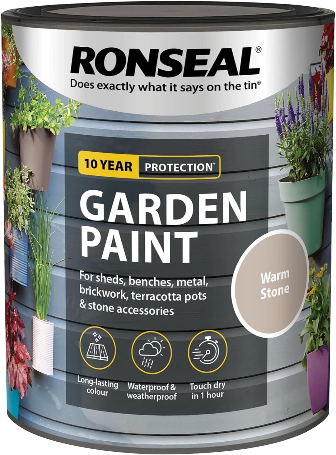Ronseal Garden Paint Metal Wood Brick Stone Shed Furniture 750ml - Warm Stone