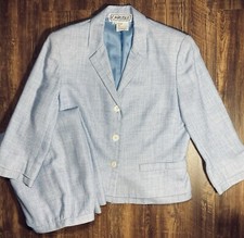 Vtg Carlisle Skirt Suit Women  s 8 Blue Linen Silk Business Wear Career Classic