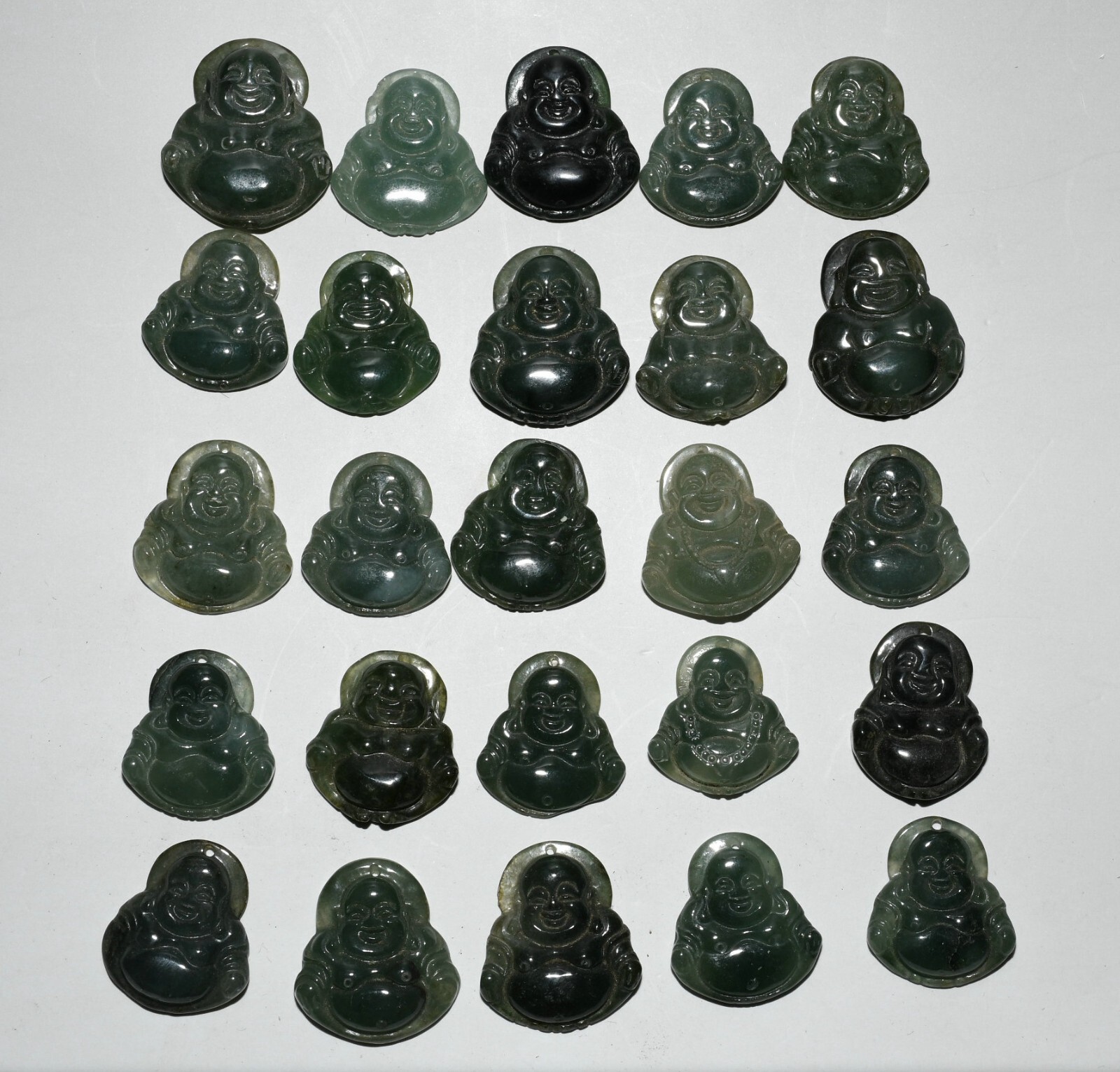 3CM China Dynasty Jadeite Emerald Happy Laugh Maitreya Buddha Amulet Pendant Set