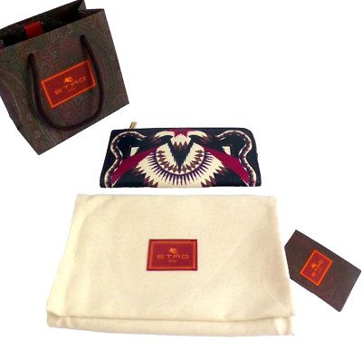 Etro Wallet Continental Bifold Slim Western Print Leather NWT