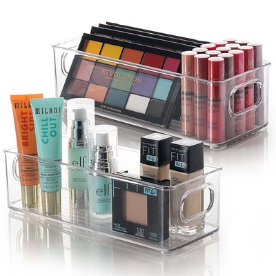 2-Pack Clear Plastic Makeup Organizer with Handles, 10'' x 6'' x 4''