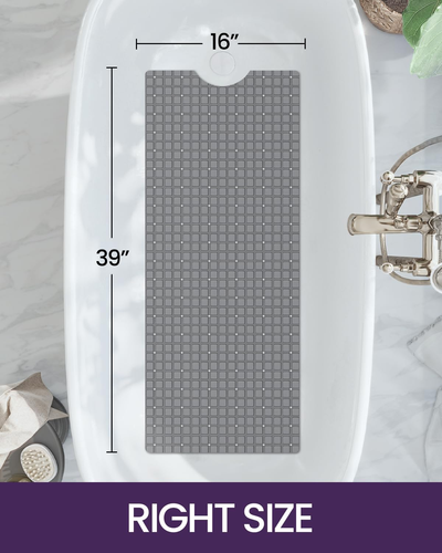 Bathtub Mat Non Slip, Extra Long 39X16, Suction Cups, Drain Holes, Machine Washa - Picture 2 of 12