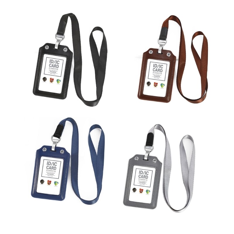 Card Holder PU Leather Neck Strap Credit Cards Storage Badge for Student Nurse-image