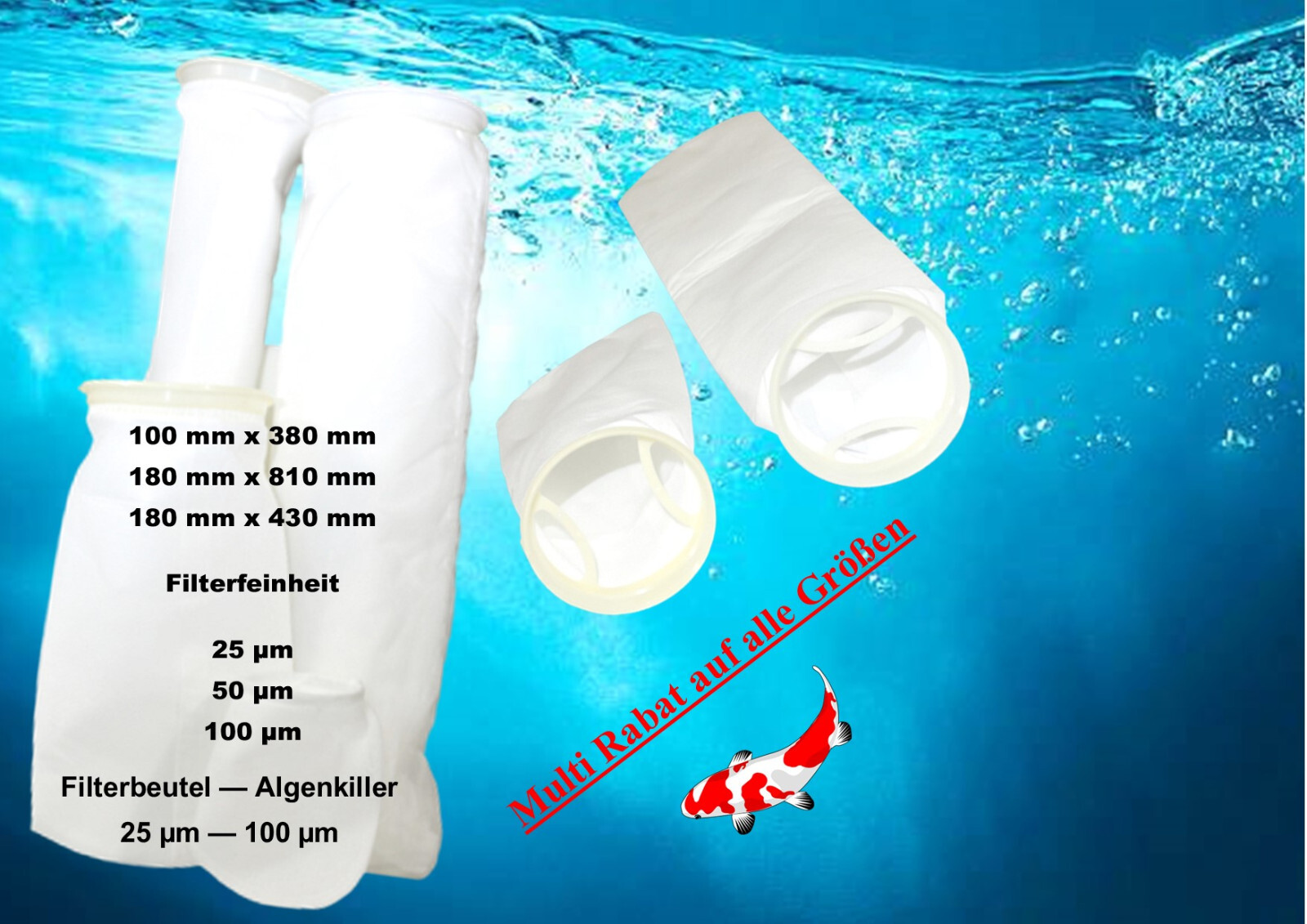 Filterbeutel Algenkiller 25µm 100µm Nadelfilz für Koi Teich,Pool