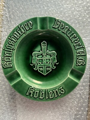 #ad VTG Konigsbacher Brauerei Koblenz 1689 German Green Pottery Ashtray FREE ship $20.00