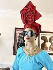Red Aso Oke Auto Gele, Mercury Aso Oke Auto Gele, AutoGele, ReadyMade Gele,