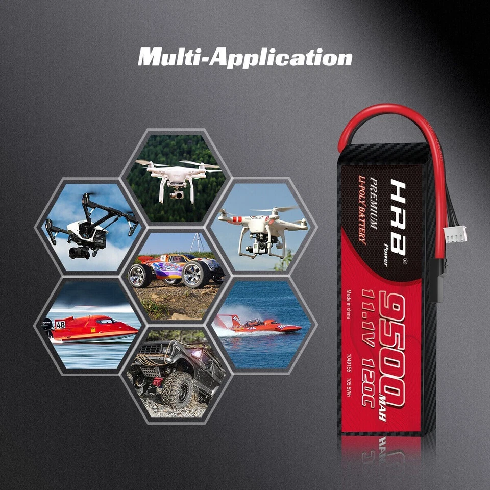 2шт HRB 11.1V 9500mAh 3S литий-полимерный аккумулятор для RC Tr автомобиля вертолета Quad дрона - Изображение 4 из 4