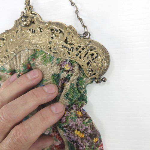 Large Antique Victorian Beaded Purse 10 oz. Sterling Silver Repousse Frame Putti - Picture 8 of 10