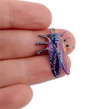 Locust Pendant Rainbow Cicada Charm Garden Insect Summer Jewelry Supply 28mm