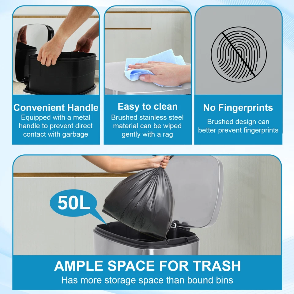 13加仑(50升)不锈钢垃圾桶带盖-可拆卸内桶 — 第 2/4 张图片