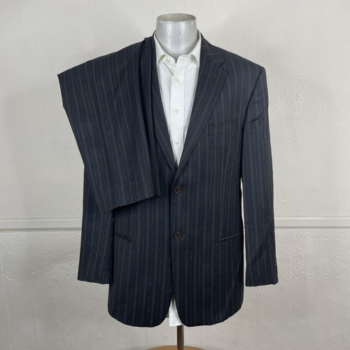 Jhane Barnes 2 PIece Suit Mens 44L 36x29 Black Brown Stripe Wool Italy Made - Picture 3 of 14