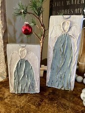 Angels Hand-Crafted On Wooden Blocks, Pair