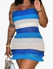 NEW Tinodu Women's Sexy Stretch Knitted Strapless Mini Dress Size Medium