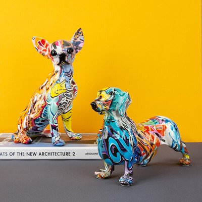 Colorful Dog Statue Home Crafts Creative Ornaments Animal Sculpture Art Décor
