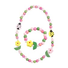 2 Pcs/Set Children's Necklace Gift for Kids Bracelet Wooden Beads