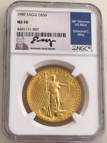 1989 $50 American Gold Eagle NGC MS70 1 Oz Coin - Ed Moy Signed