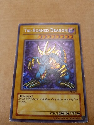 Tri-Horned Dragon LOB-000 unl Secret Rare Yugioh MP HOLO MISPRINT