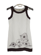 Willow Glen Dress Sleeveless 6 Linen Blend Lined Brown White Embellished Floral