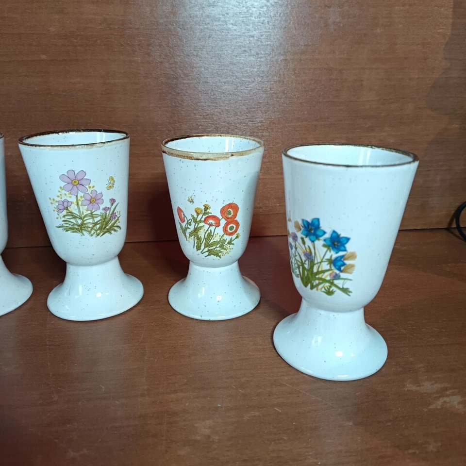 Mazagrans En Grès À Décor De Fleurs, Lot De 6, Tasses Vintage - Photo 3/4