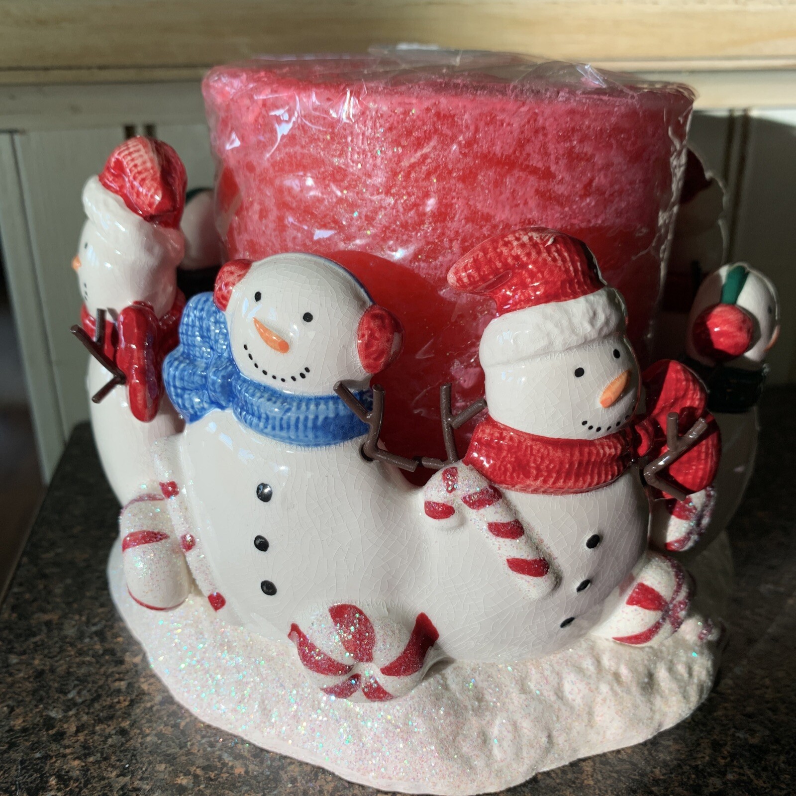 Kohl’s Snowman 6.5” Candle Holder and 3x4 Pillar Candle Holiday