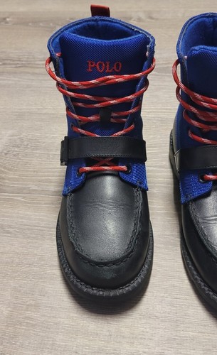 Polo Ralph Lauren RANGER HIGH II Black Leather Blue Upper Boys Size 4.5M - Picture 3 of 12