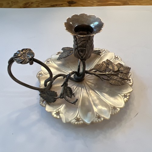 Antique Victorian Silver Plate Carved Shell Chamber Stick Candle Holder - Picture 3 of 6