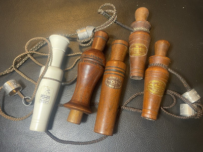 5 Vintage Duck Call lot Jim Blakemore Knight & Hale OLT Art Beauchamp