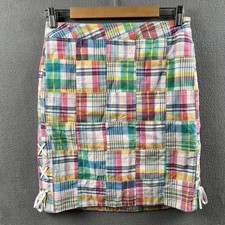 Talbots Skirt Women s Size 2 Colorful Plaid Indian Madras Patchwork A-Line Tie