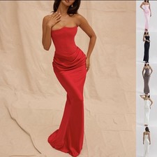 Women Strapless Maxi Dress Sexy Bodycon Bandeau Backless Evening Party Gown