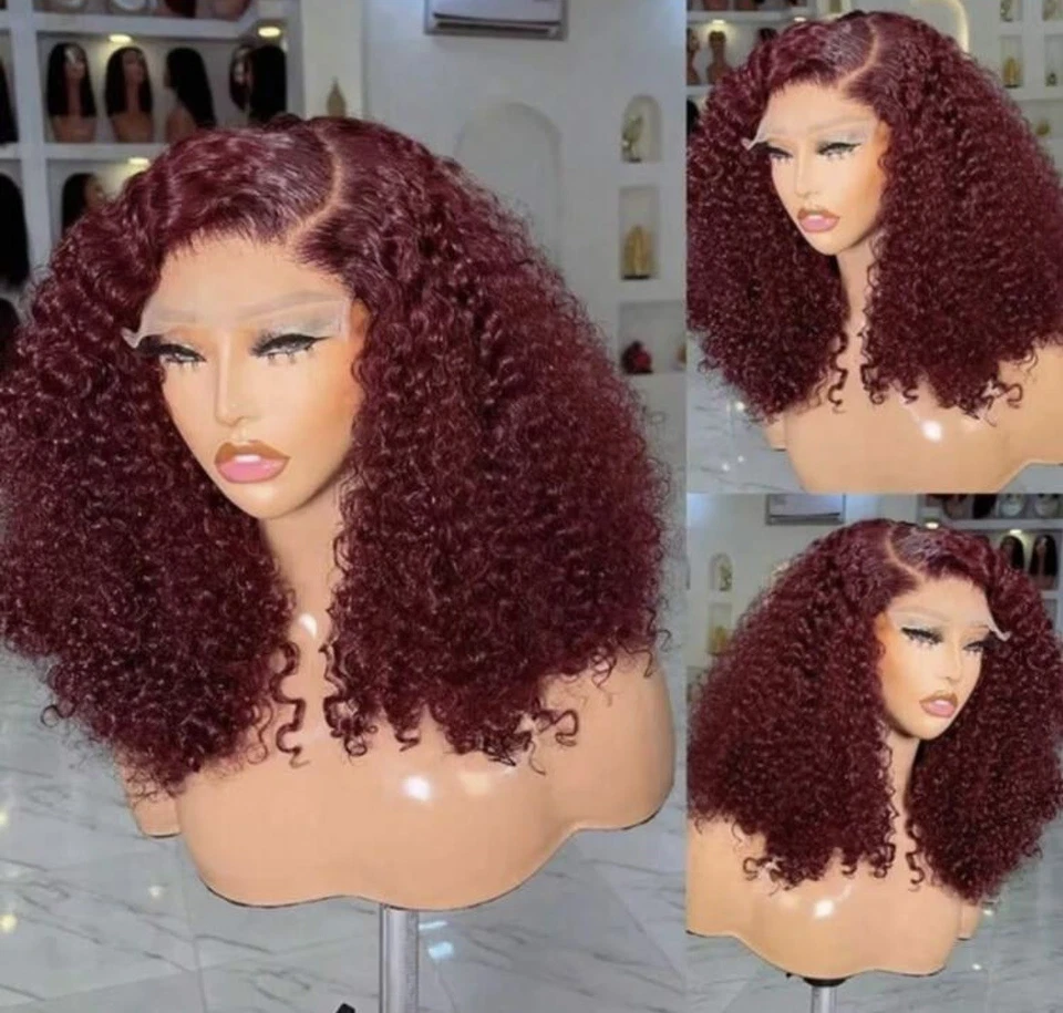 "Pelucas delanteras de encaje borgoña 99j cabello humano, 200 densidad 13x4, 16"" pulgadas" Foto 4 de 4