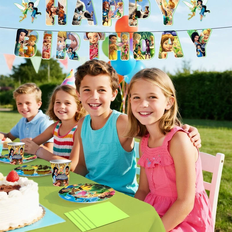 Louça para decoração de festa Sininho, 113 peças toalha de mesa de aniversário Sininho - Imagem 4 de 4