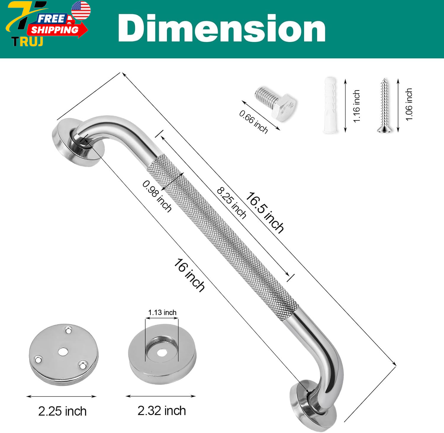 2 Pack 16 Inch Grab Bars for Bathtubs and Showers Safety Bathroom Shower Grab Ba
