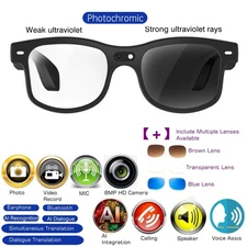 4K HD AI Smart Glasses Photochromic Bluetooth Camera Music Voice Assistan