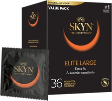 SKYN Elite Large Non-Latex Lubricated Condoms, 36 Count, Comfortable and Smooth