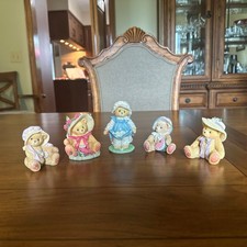 VTG Cherished Teddies Lot Of 5 Bears In Bonnets Millie Gail Janet Pansy Julie