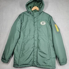 NFL Green Bay Packers Coat Mens Medium G-III Green Polyester Winter Hooded Logo