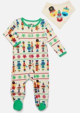 Sesame Street Christmas Footed Pajama Set w/ Bib Elmo Big Bird Size Baby 3-6 Mo