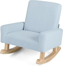 Toddler Rocking Chair Kids Rocker W/ Solid Wood Legs  Linen Fabric Anti-Tipping