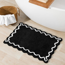 Black Bath Mat with White Scallop Non Slip, Quick Dry Bath Rug Absorbent Soft Pl