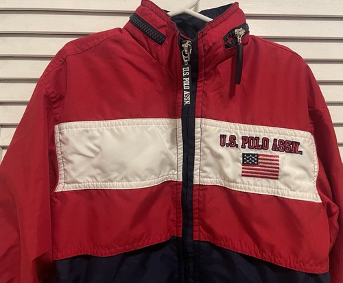 U.S. Polo ASSN. Kids Windbreaker Jacket Size 7 Spell Out Flag Full Zip Hoodie - Picture 2 of 10