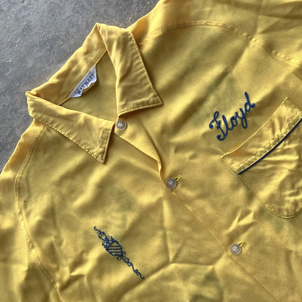 Vintage 60s NatNast Star Milling Rayon Gab Loop Chainstitch Bowling Shirt Medium - Image 3 of 4